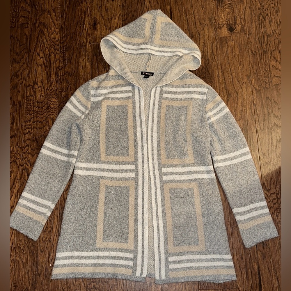 BYdesign Gray and Tan Hooded Cardigan
